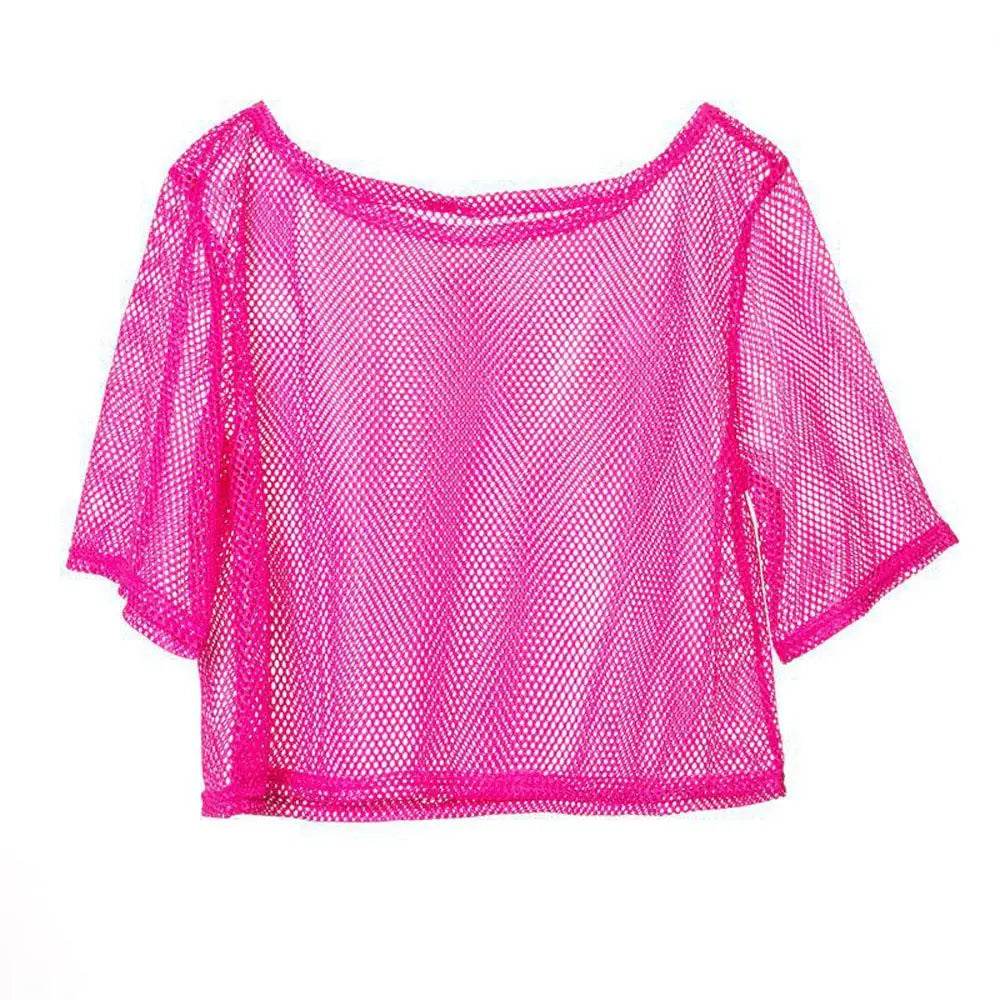 1980s Top Fishnet Women T-shirt 80s Costumes Cosplay Party Carnival - Ecosfun
