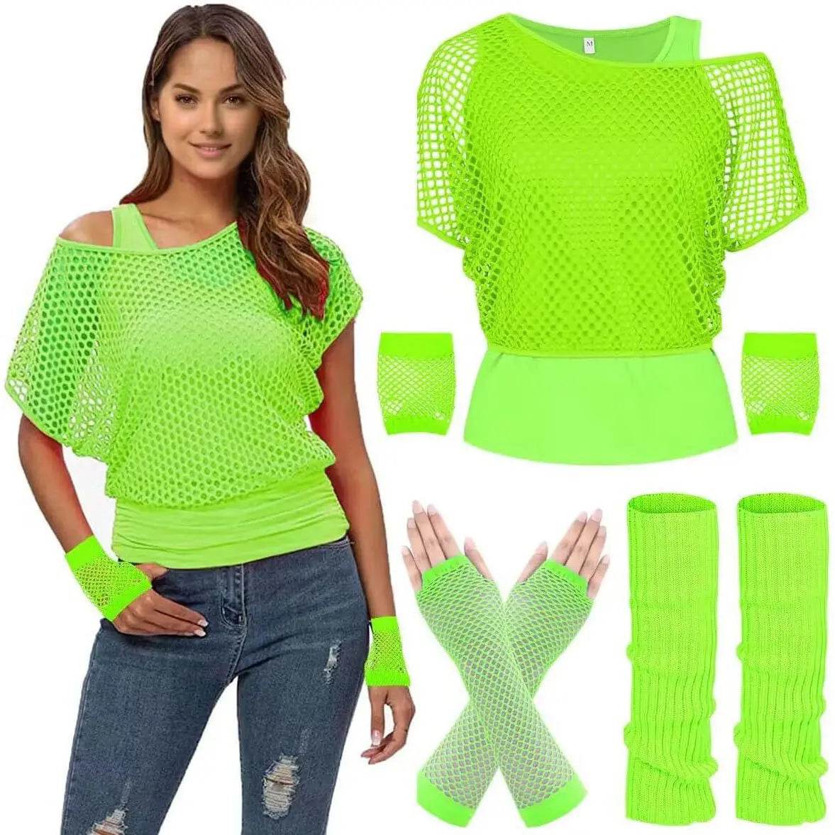 1980s Top Fishnet Women T-shirt Suit 80s Costumes Cosplay Party Carnival - Ecosfun