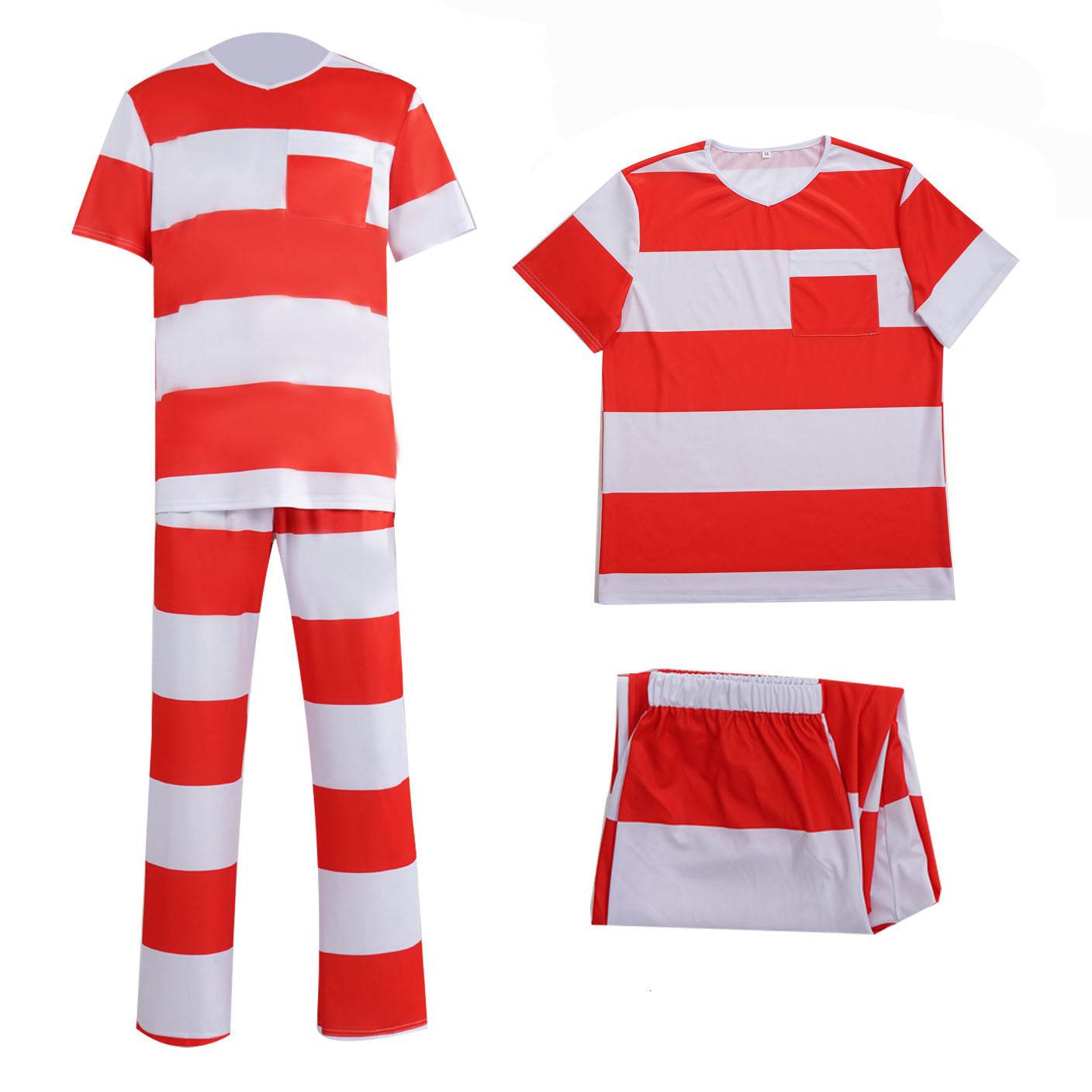 Halloween prison striped prisoner uniform role play adult costume - Ecosfun