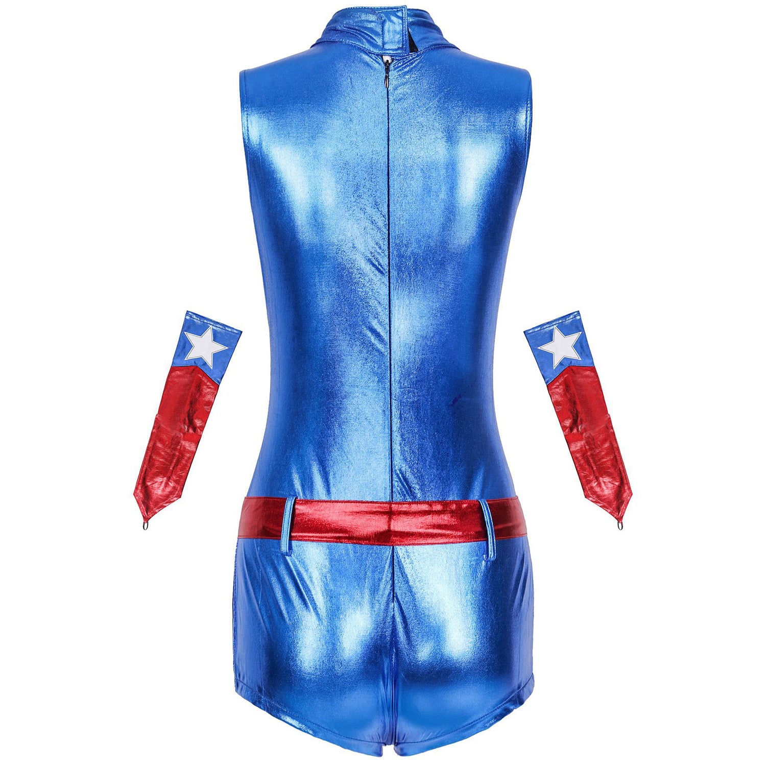 Captain America Costume Jumpsuit Patent leather Bodysuit
