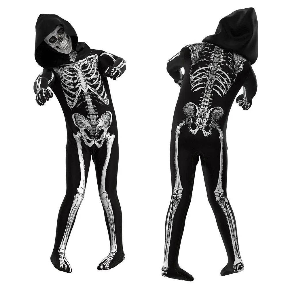 Kids Horror Skull Zentai Jumpsuit Costumes Halloween Carnival Cosplay - Ecosfun