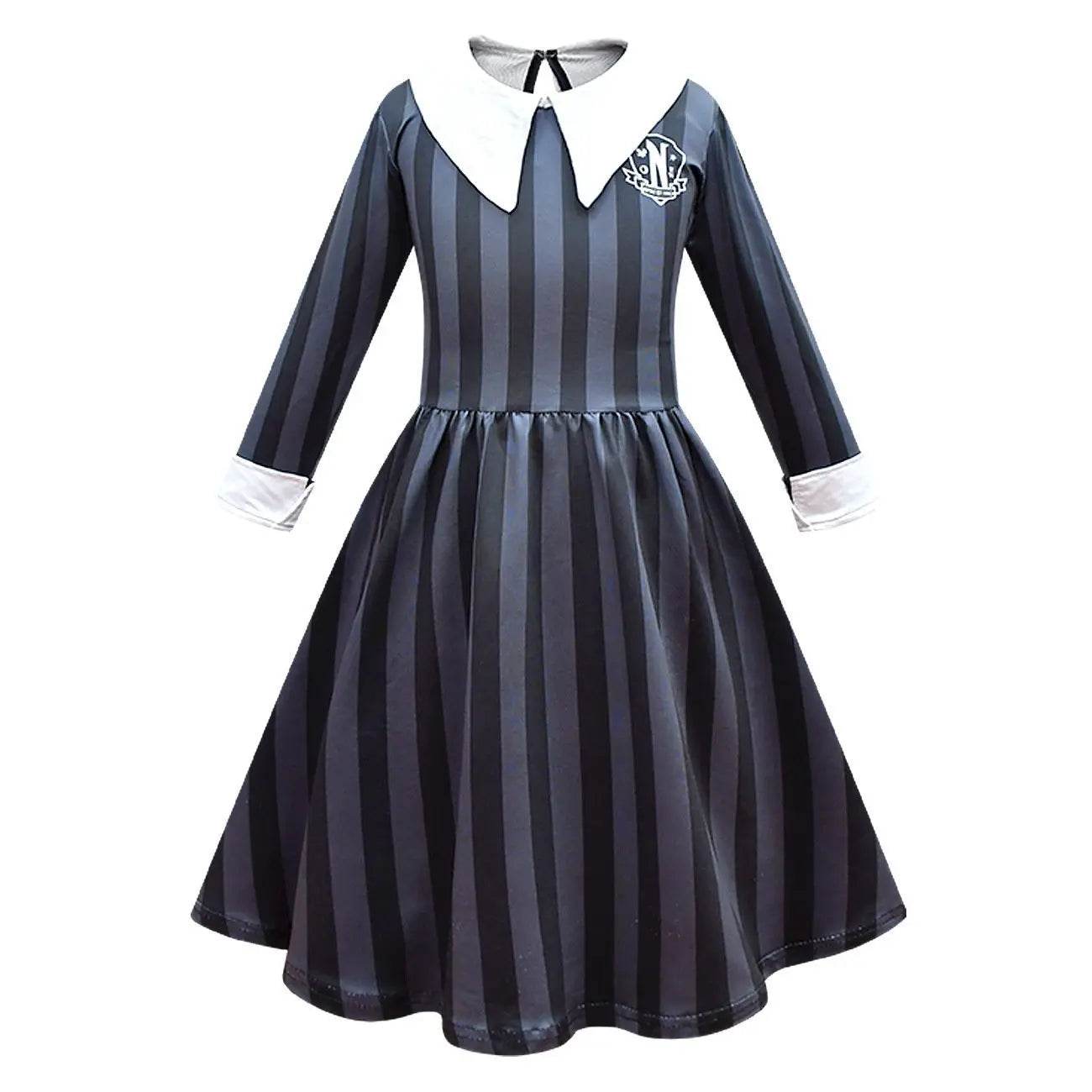 Wednesday Costume The Addams Family Cosplay Striped Dress For Kids - Ecosfun