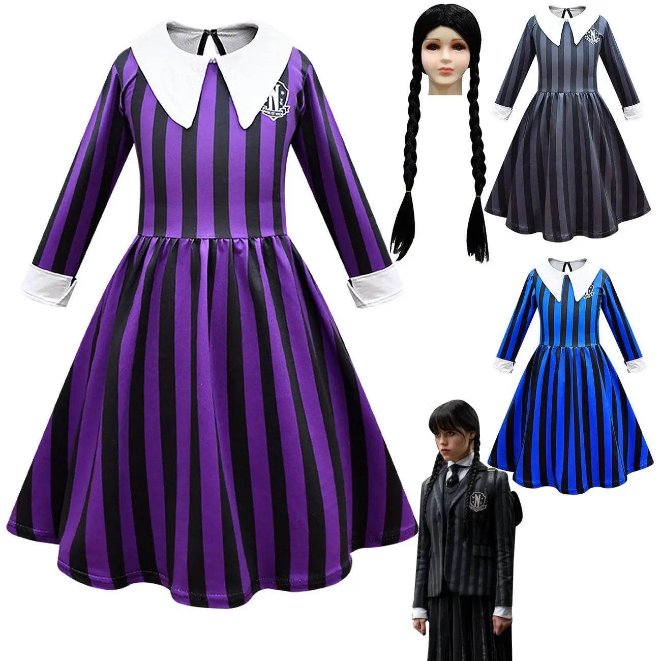 Wednesday Costume The Addams Family Cosplay Striped Dress For Kids - Ecosfun