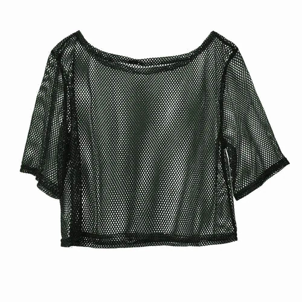1980s Top Fishnet Women T-shirt Suspenders 80s Costumes Cosplay Party Carnival - Ecosfun