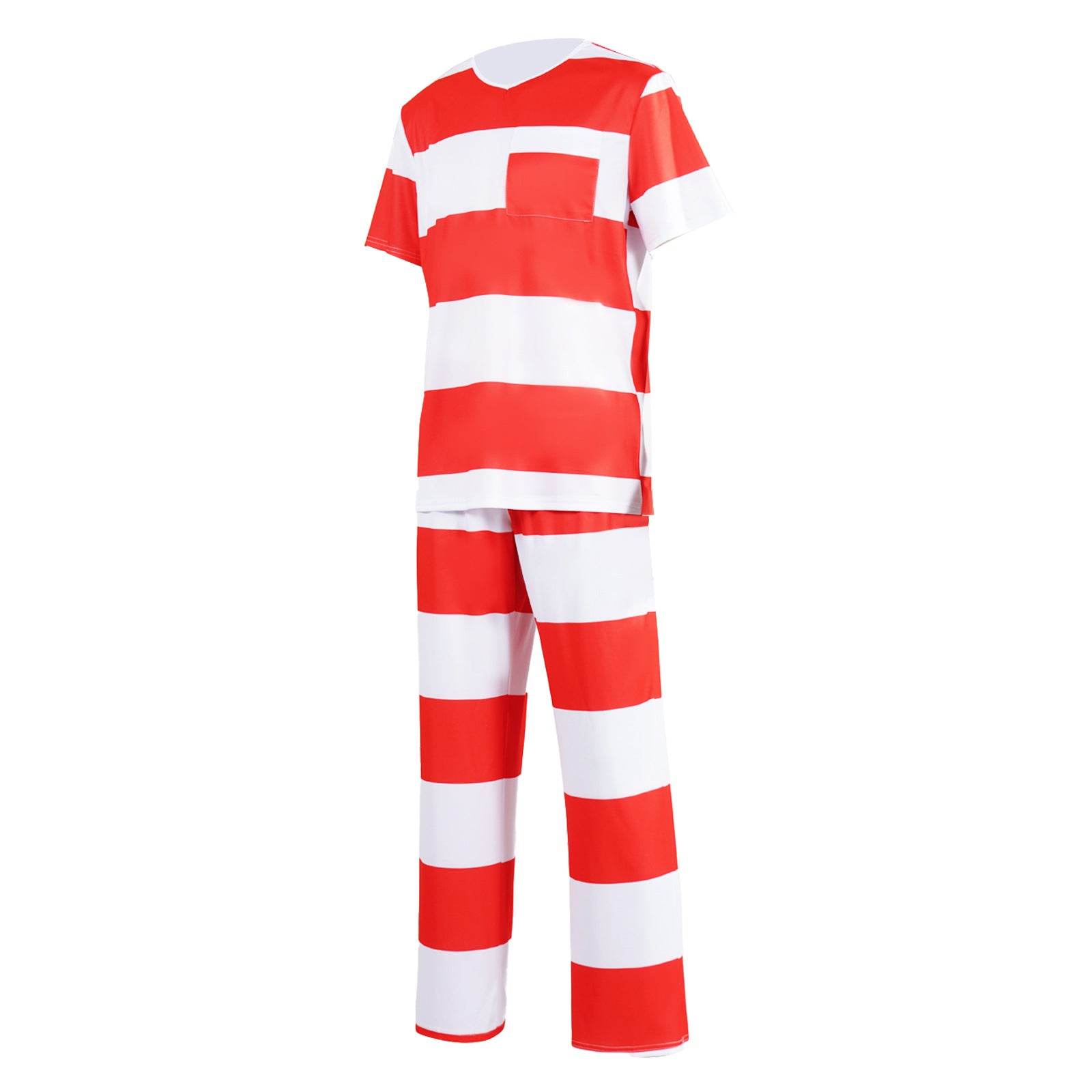 Disfraz de adulto para juego de rol de prisionero con uniforme a rayas de prisión de Halloween