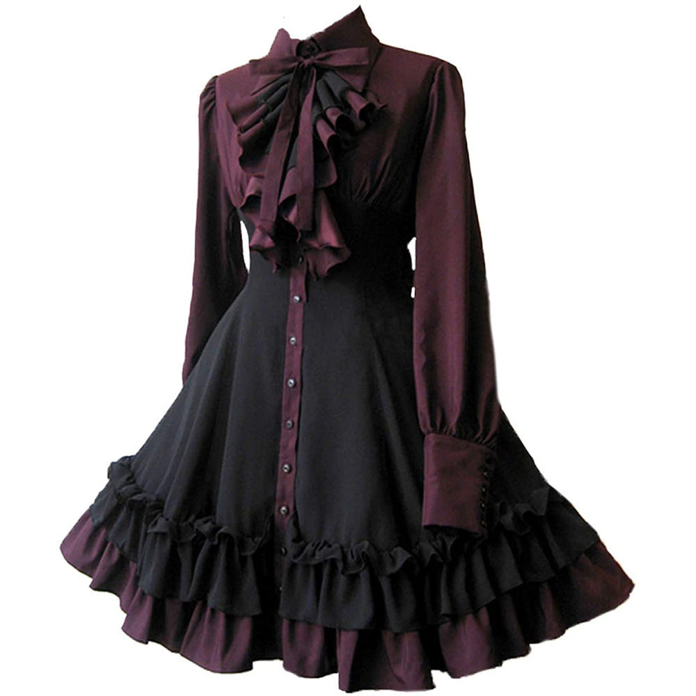 Vestido gótico medieval y renacentista cos Retro falda de cosplay punk con lazo y volantes
