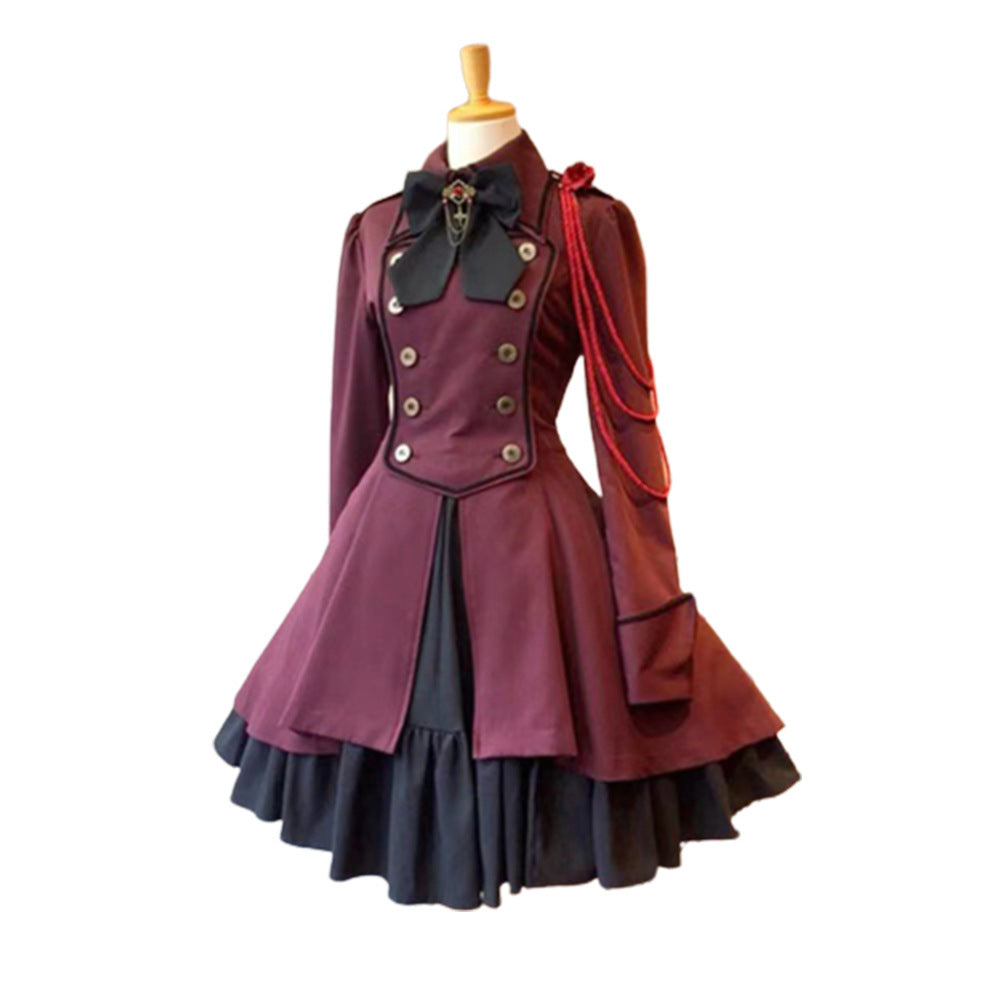 Vestido gótico medieval y renacentista cos Retro falda de cosplay punk con lazo y volantes