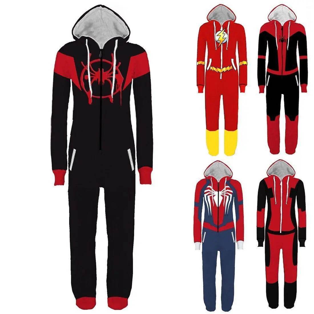 Adult Men's Super Hero Spider-man Deadpool The Flash One Piece costume Jumpsuit - Ecosfun