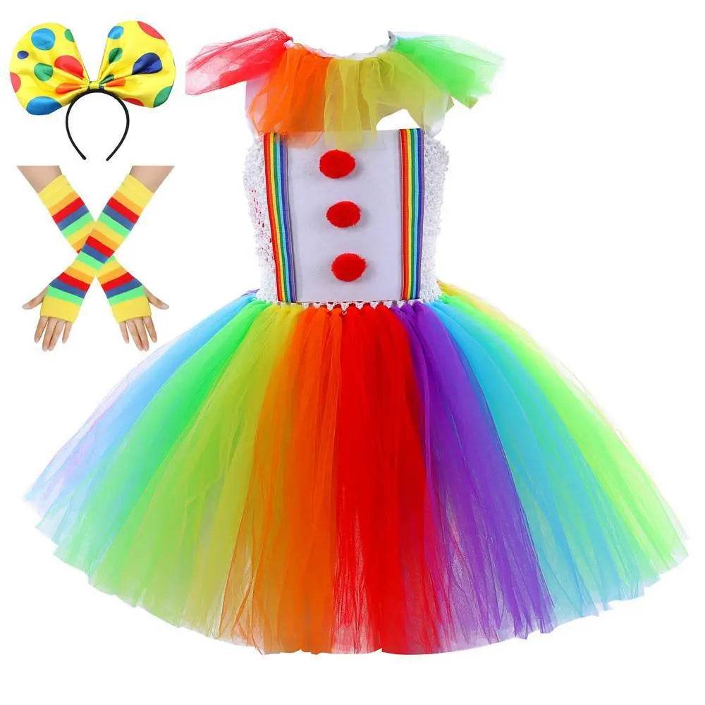 Girls' Clown Flower Princess Sleeve Tutu Dress Embroidery Party Bridesmaid Dresses - Ecosfun