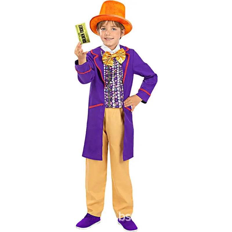 Kids Willy Wonka Charlie and the Chocolate Factory Johnny Depp Cosplay Suit Costume Set - Ecosfun