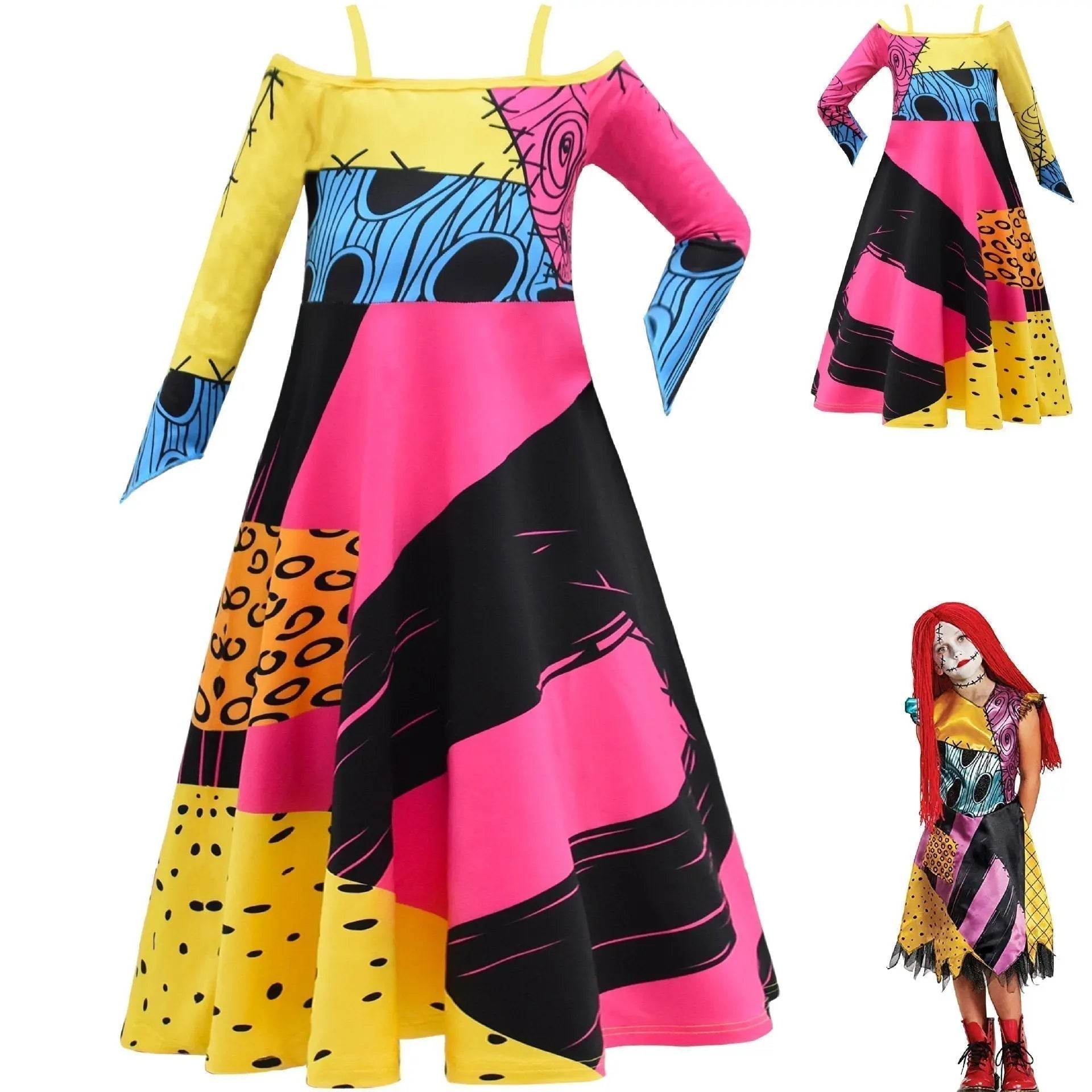 kids girl Sally Costume Party Dress The Nightmare Before Christmas Cosplay Halloween - Ecosfun