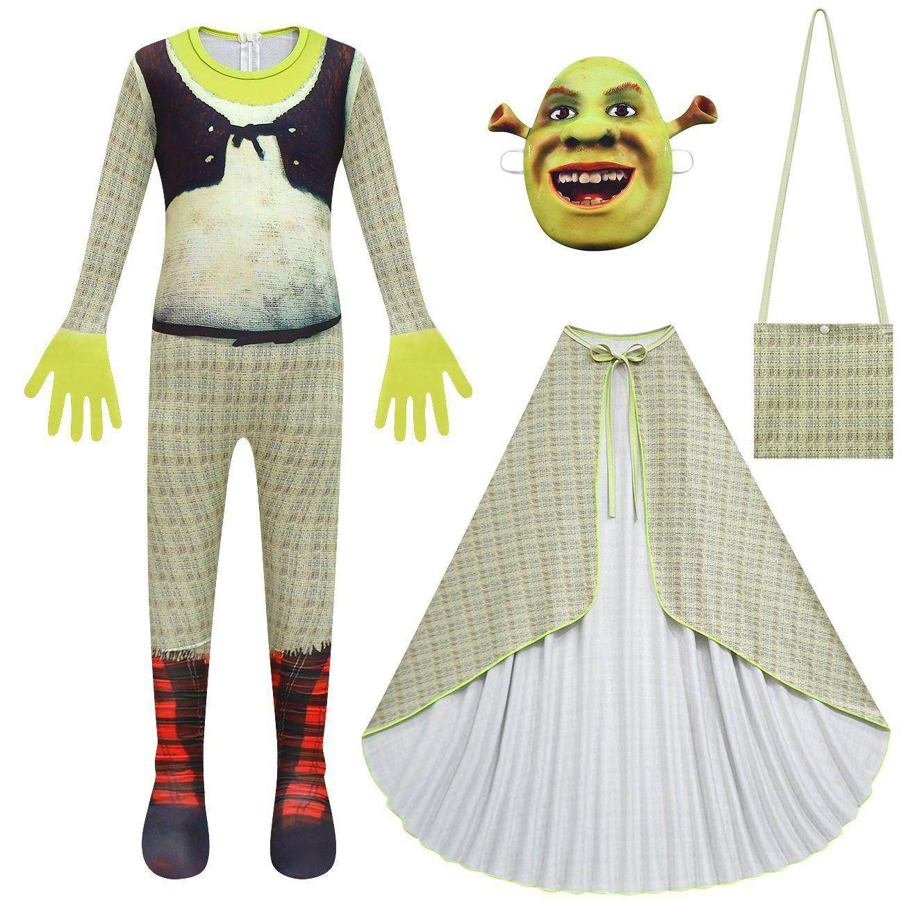 Shrek Costume Cosplay Jumpsuit with Mask Bag for Kids Halloween - Ecosfun